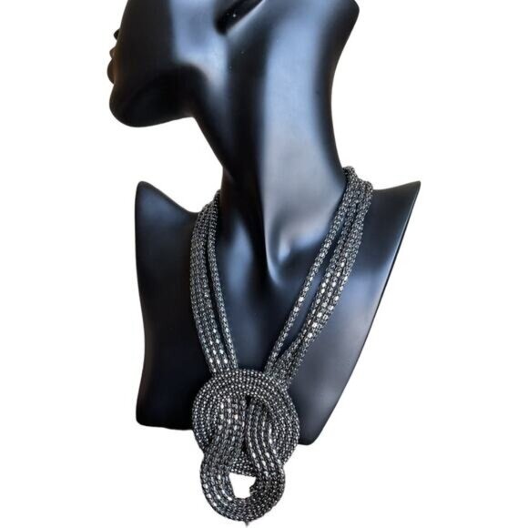 Multi-Strand Knot Statement Necklace By Express Gunmetal Tone - Picture 1 of 6